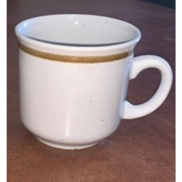 Restaurant Coffee Mugs 3" Tall 3.25" Diameter White With Brown Band - Picture 2 of 7